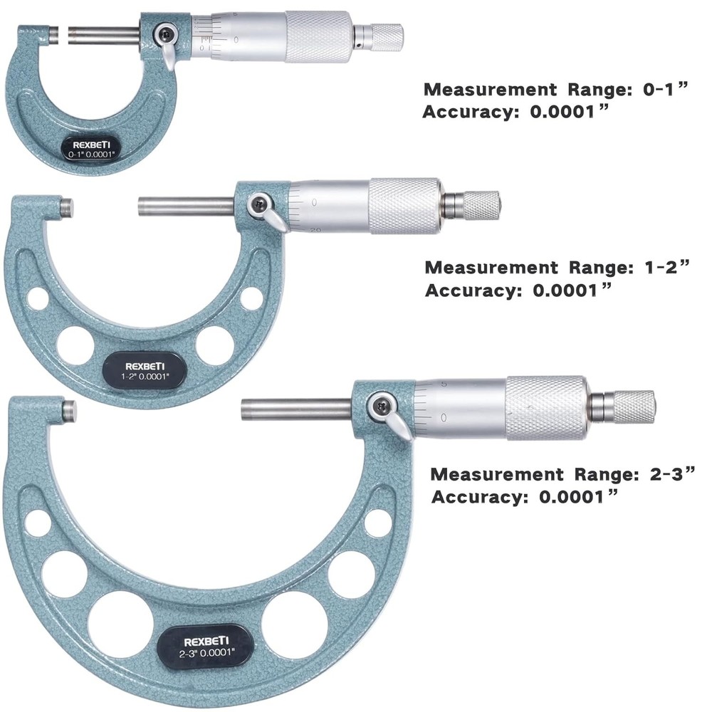 3Pcs 0-3" Precision Micrometer Set with Protective Case for Machining Excellence