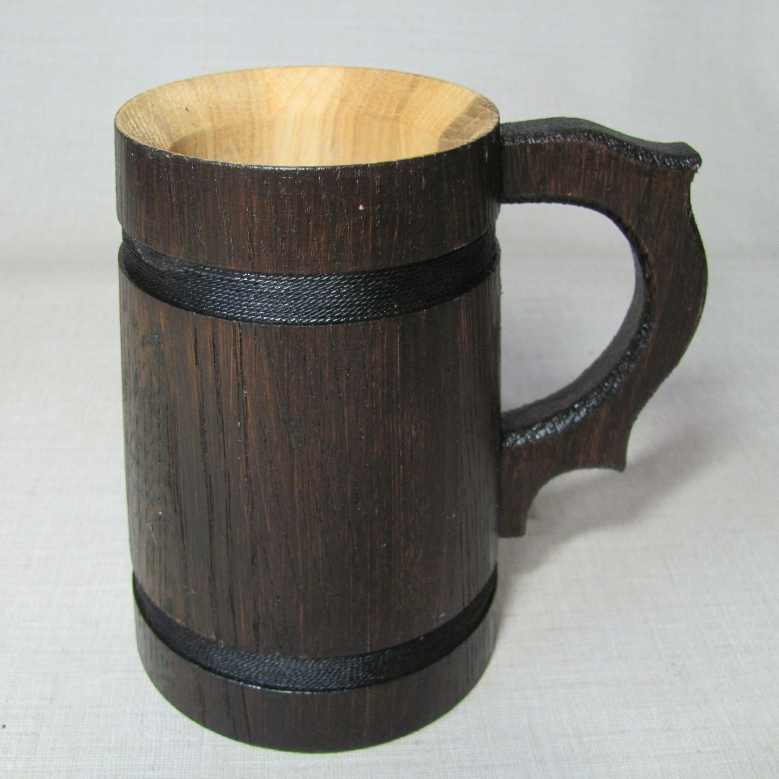 RUSTIC HANDMADE WOODEN VIKING BEER MUG TANKARD CUP WITH ROPE TRIM MEDIEVAL STYLE