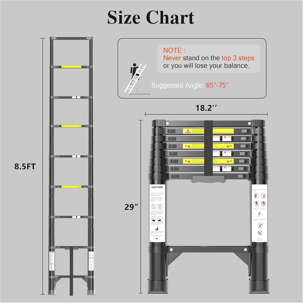 Telescoping Ladder Extension Telescopic Collapsible 8.5 FT Rv Telescope Fold...