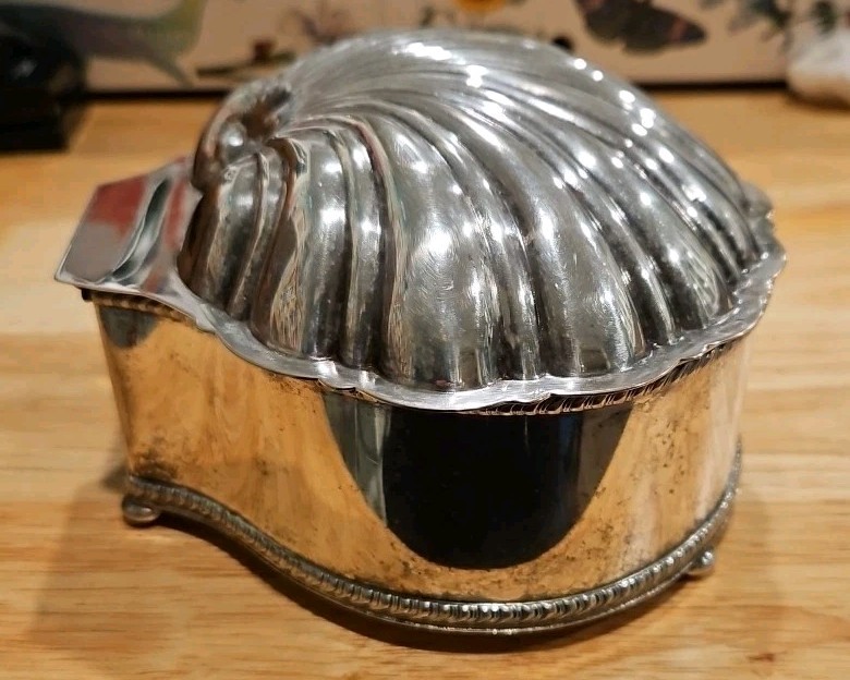 VTG Silverplate Clam Shell Hinged Box Friedman Silver Co Hallmarked Rare Coastal