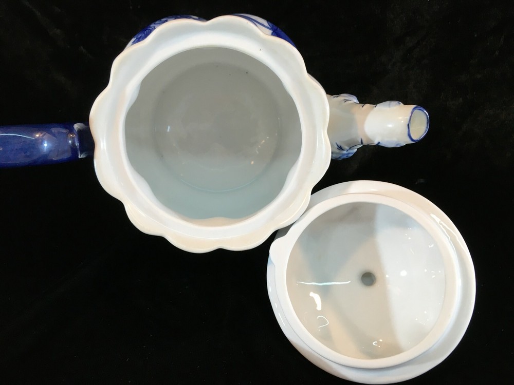 Embossed Blue Floral Ceramic Tea Pot
