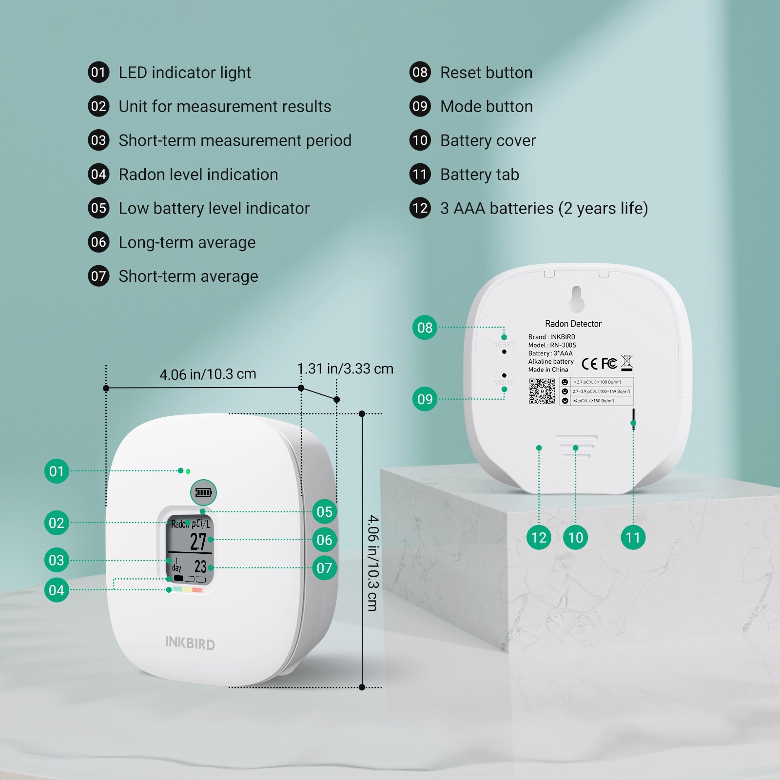 Smart Home Radon Detector Gas Meter Long/Short-term Monitoring Radon Level Test