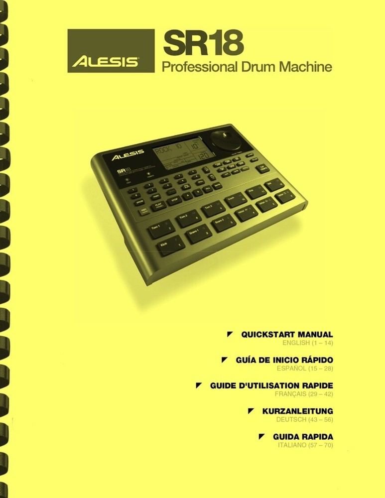 Alesis SR-18 SR18 Digital Drum Machine QUICK START and REFERENCE MANUAL