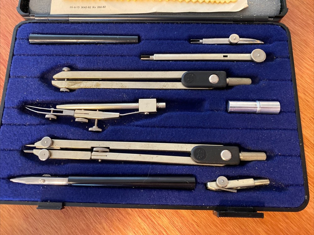 DRAFTING DRAWING SET ORIGINAL RICHTER VINTAGE COMPASSES & Tips