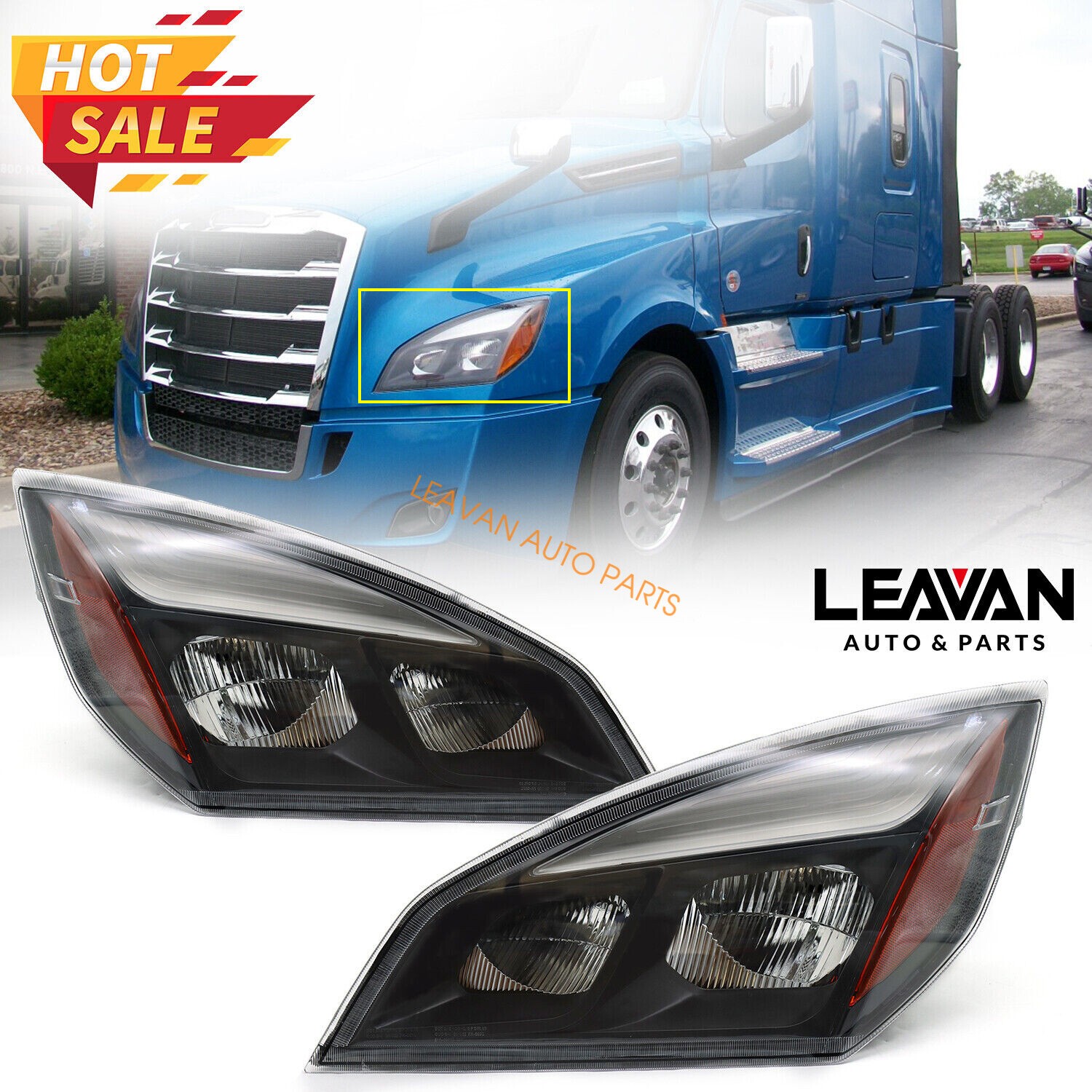 For 2018-2024 Freightliner Cascadia Full LED Black Housing Headlight Left Right