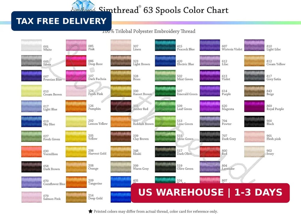 Simthread 63 Colors Polyester Compatible with Brother Embroidery Machine Thread