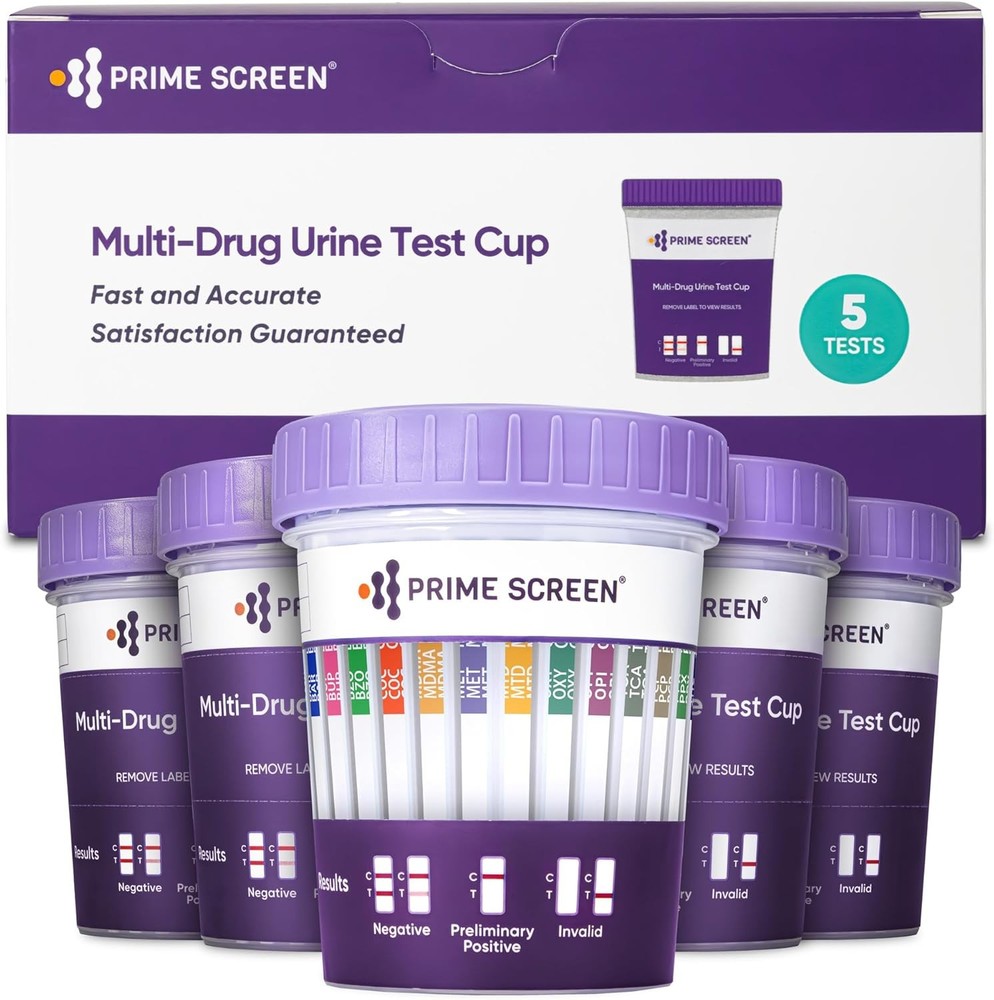 [5 pack] Prime Screen 14 Panel Urine Drug Test Cup - Instant Testing Marijuana (