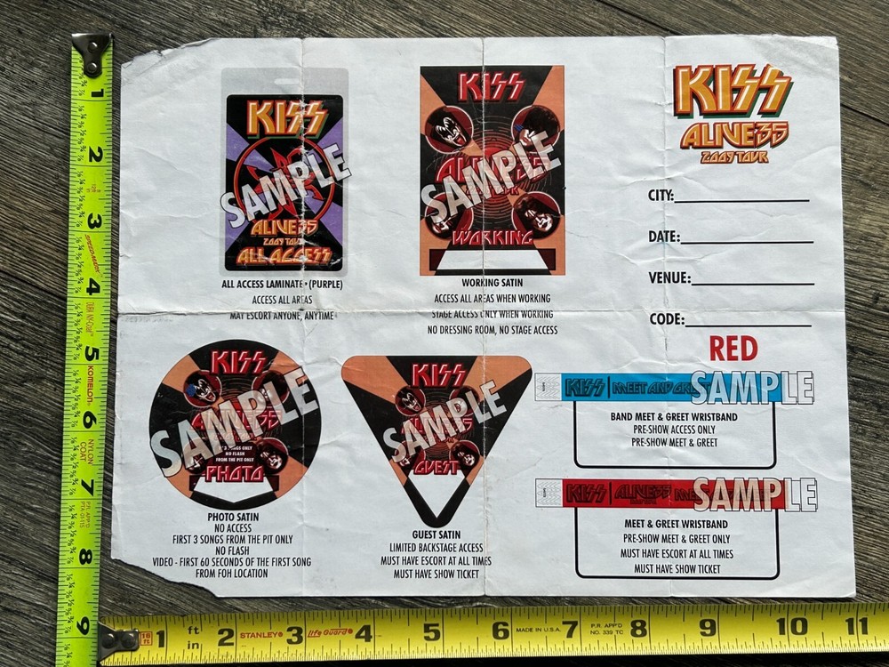 KISS Concert Backstage Sign Pass Wristband Guide Alive 35 Tour 2009 Vintage Kiss