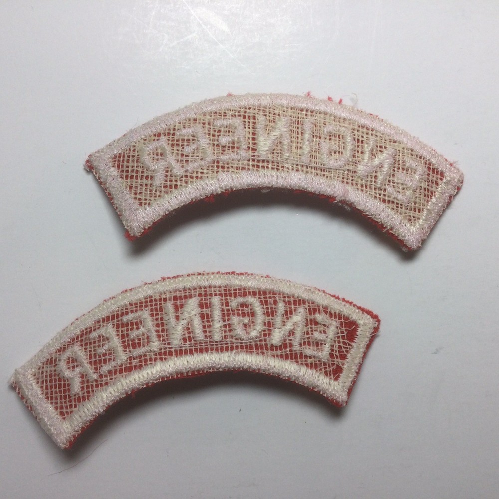 (2) ENGINEER Upper Rocker Patch - White on Red Twill NOS