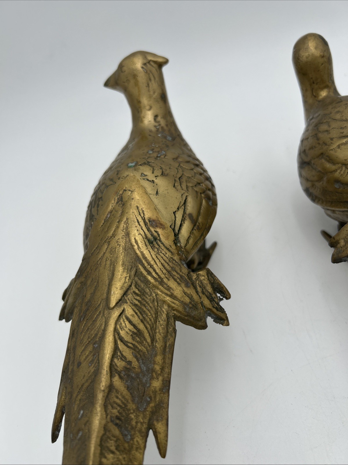 Vintage Pair of SOLID BRASS Pheasant Birds MCM Bird Decor Figurine Old