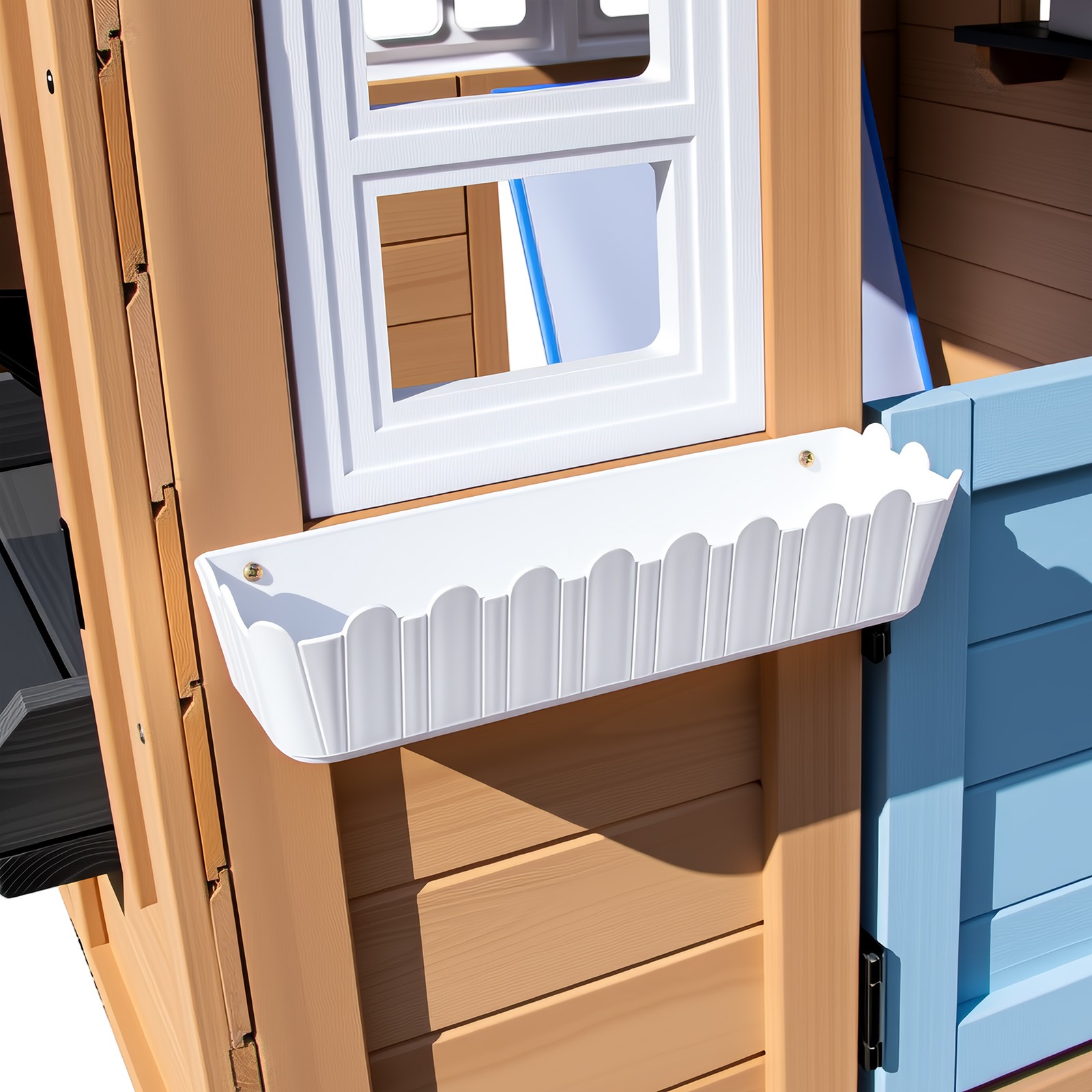 Wooden Kids Outdoor Playhouse with Window,Bench,Toy Kitchen,Flowerpot,Blackboard