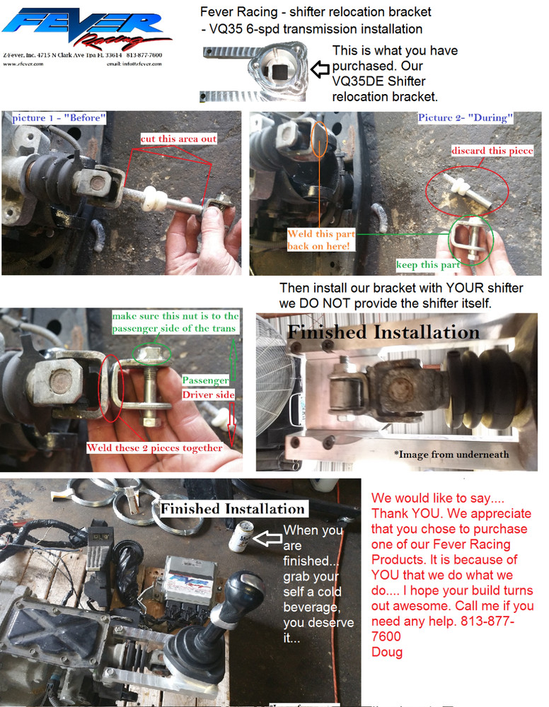 VQ35DE 6-spd transmission shifter relocation bracket