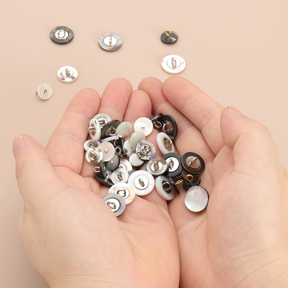 5Pcs Natural Shell Button, 11.5mm Curved Shell Shank Buttons, Grey/Silver