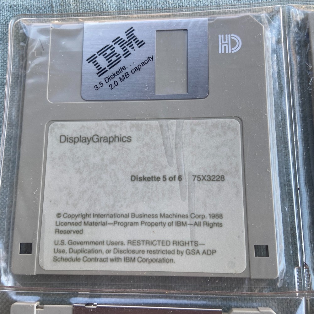 Vintage PC Computer Software IBM 1988 Display Graphics Drivers 3.5” Floppy Disk