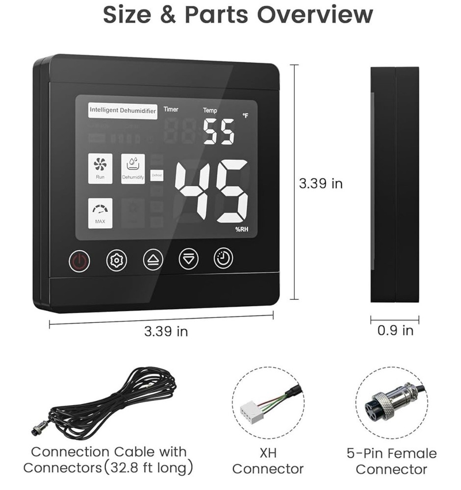 Waykar Digital Remote for AFW Series Dehumidifiers Adjustable Humidity Sensor