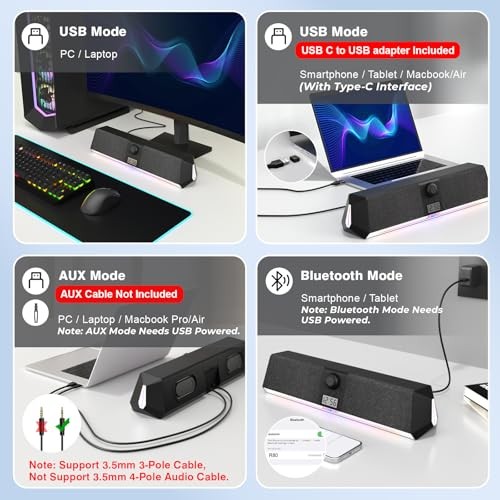 R80 Bluetooth Computer Speakers, USB Plug & Play PC Speakers with Digital
