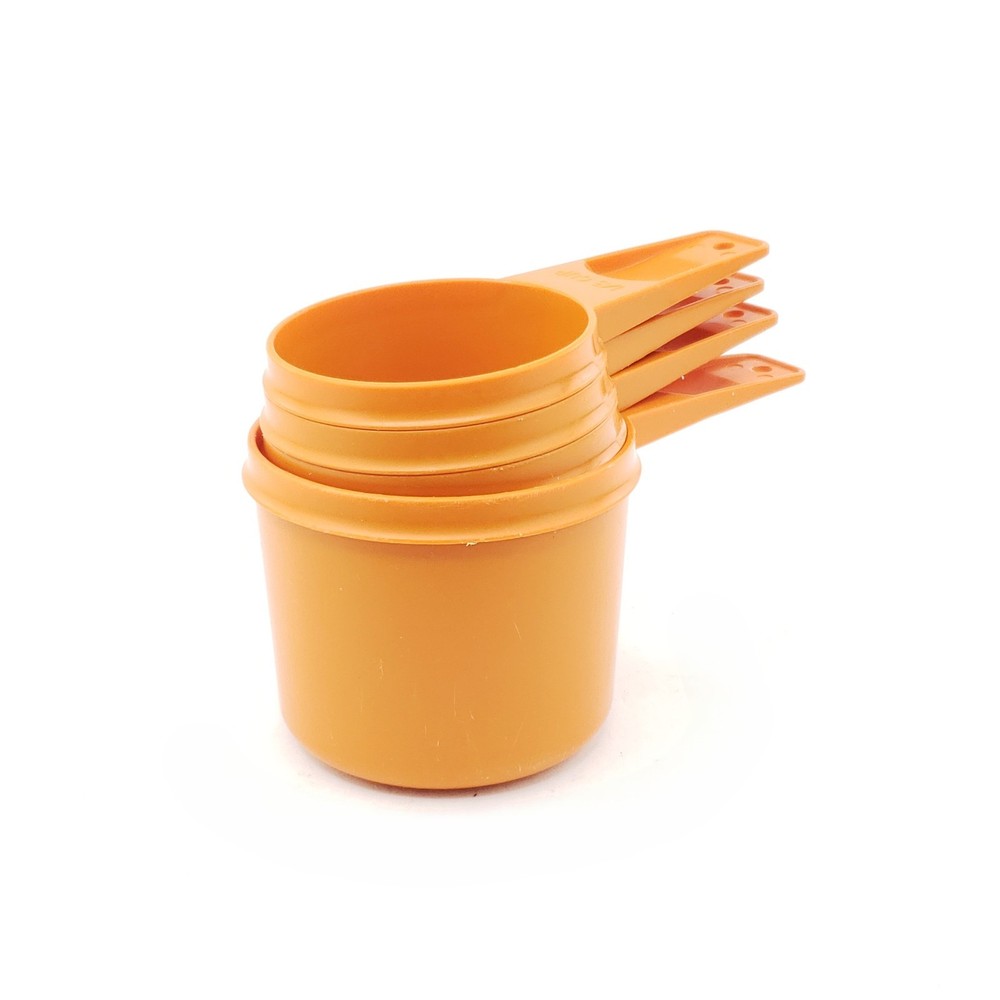 Vintage Tupperware Plastic Measuring Cups Nesting Baking Cook Retro Orange READ