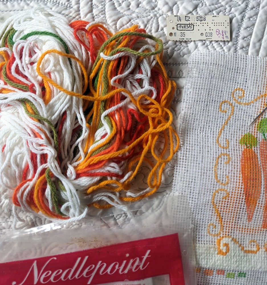 Vtg Coats & Clark Orange Carrots Needlepoint Canvas Spring Easter Art Partial**