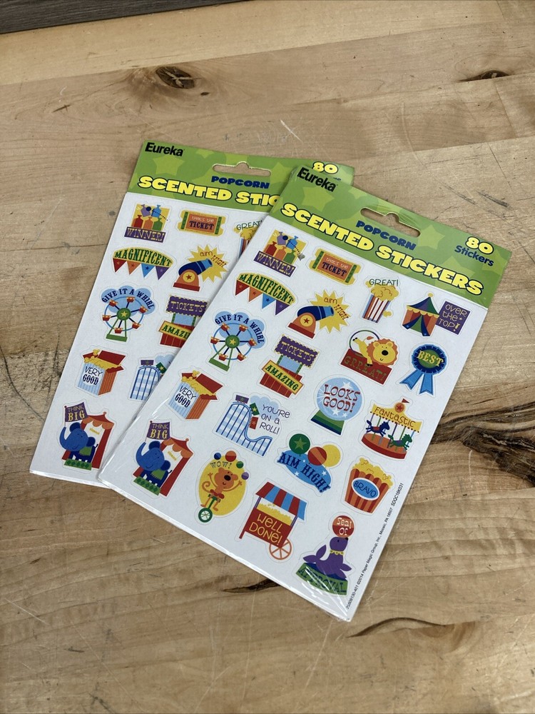 2 Pack Popcorn Scented Stickers by Eureka 80 Stickers Each Pack New