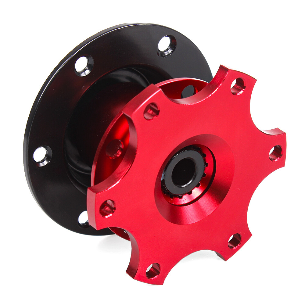 Universal 13" Red 6 Hole Steering Wheel w/Horn Button+Quick Release Adapter