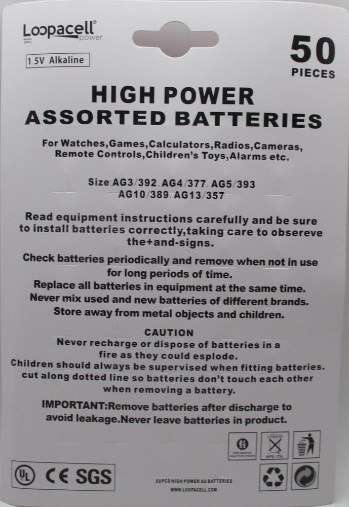 Loopacell High Power Super Alkaline Button Cell Assorted 1.5V Battery...