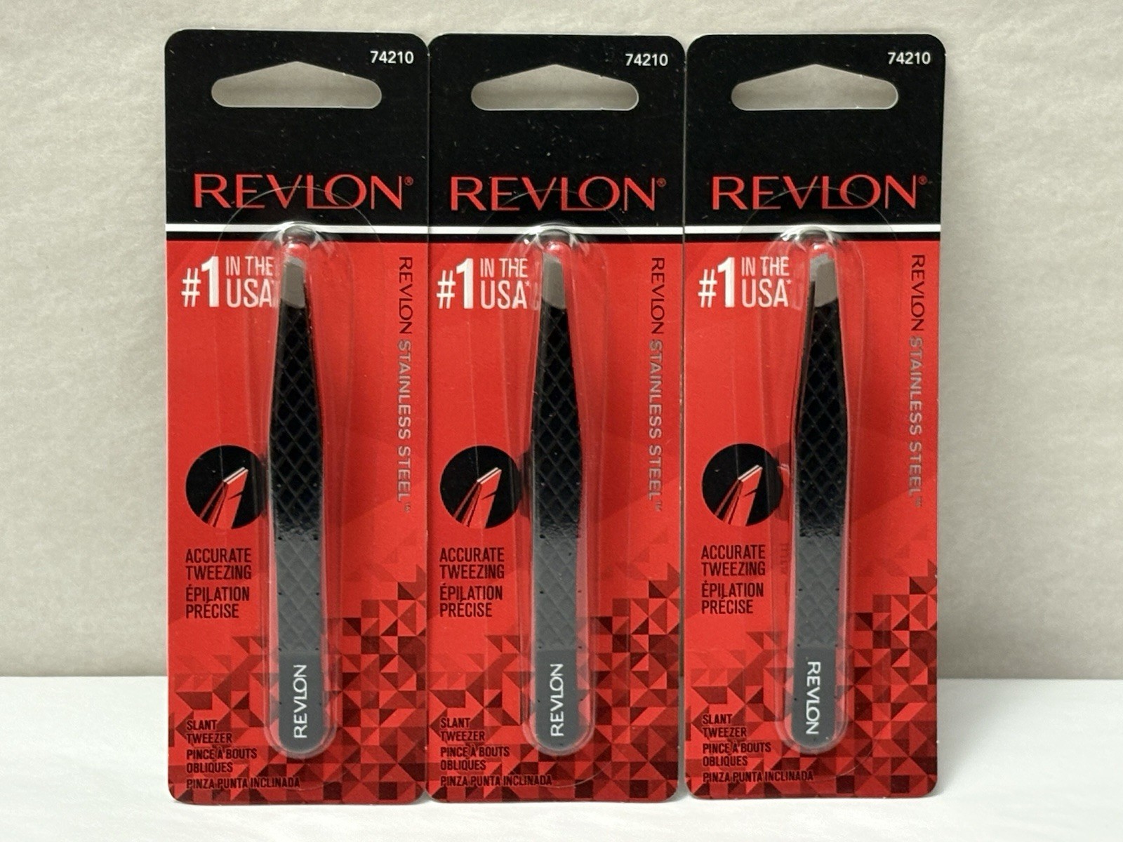 New Revlon Expert Slant Tweezer tip Made With Stainless Steel 3-PACK