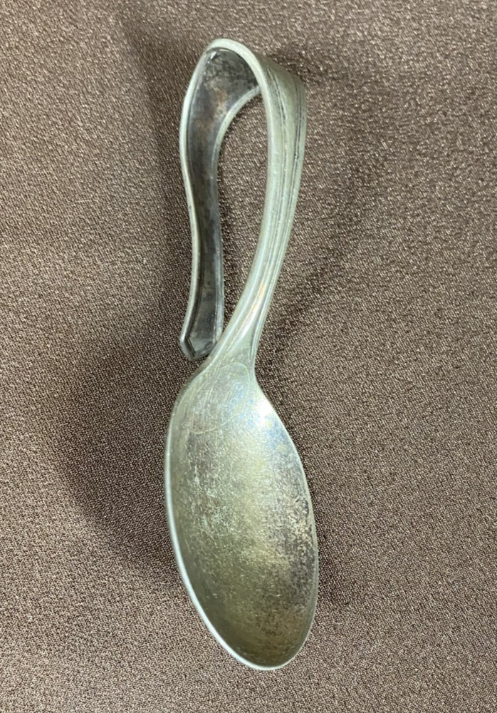 Vintage Curved Loop handle Baby Feeding Spoon Silverplate