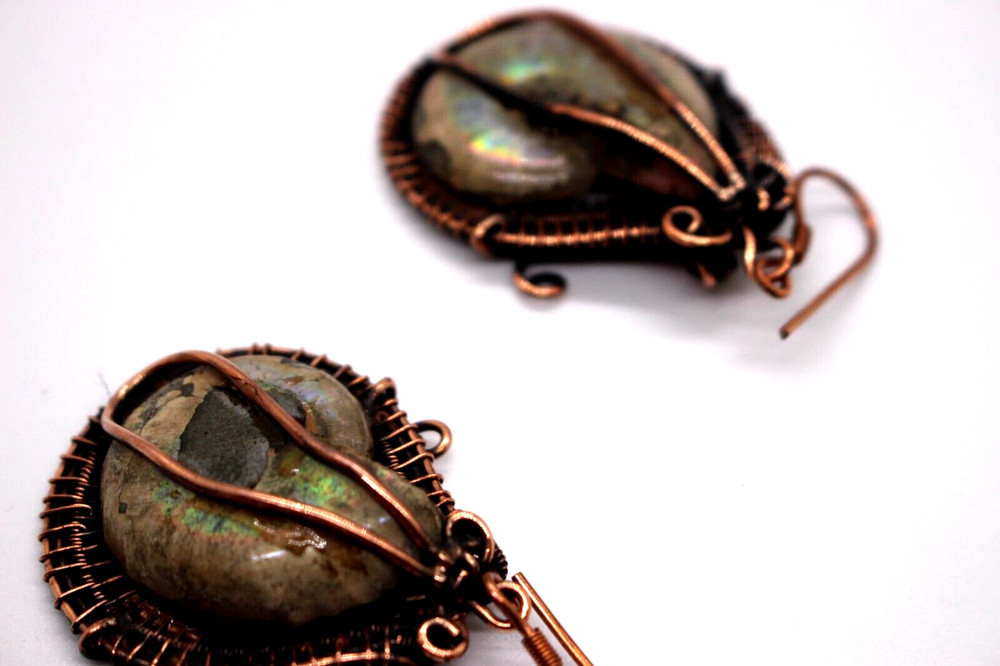 COPPER WIRE WRAPPED SNAIL 1.5" EARRINGS