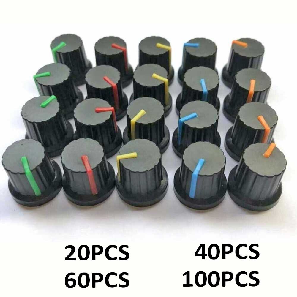20/40/60/100PCS 6mm Shaft Hole Dia Threaded Knurled Potentiometer Knobs Cap