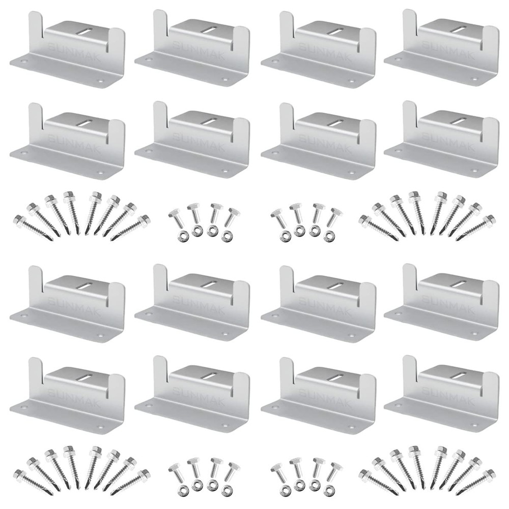 SUNMAK 16 Units per Set Solar Panel Mounting Z Brackets, Silver, White
