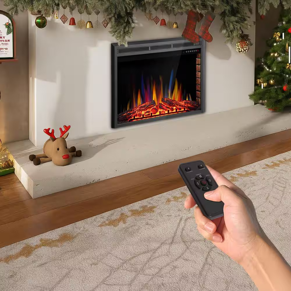 39 In. Ventless Electric Fireplace Insert, Remote Control, Adjustable Led Flame