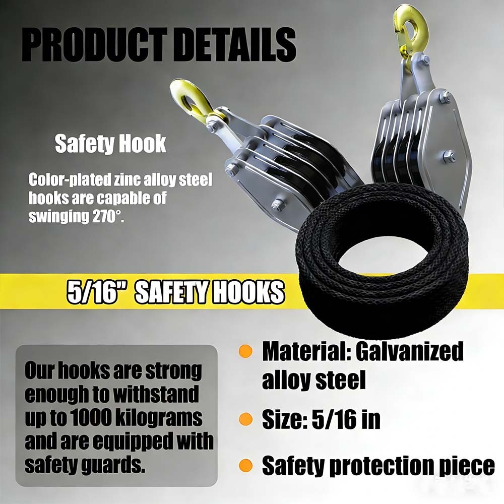 Rope Pulley Hoist 4400 LB, 8:1 Lifting Power Pulley Block and Tackle System NEW