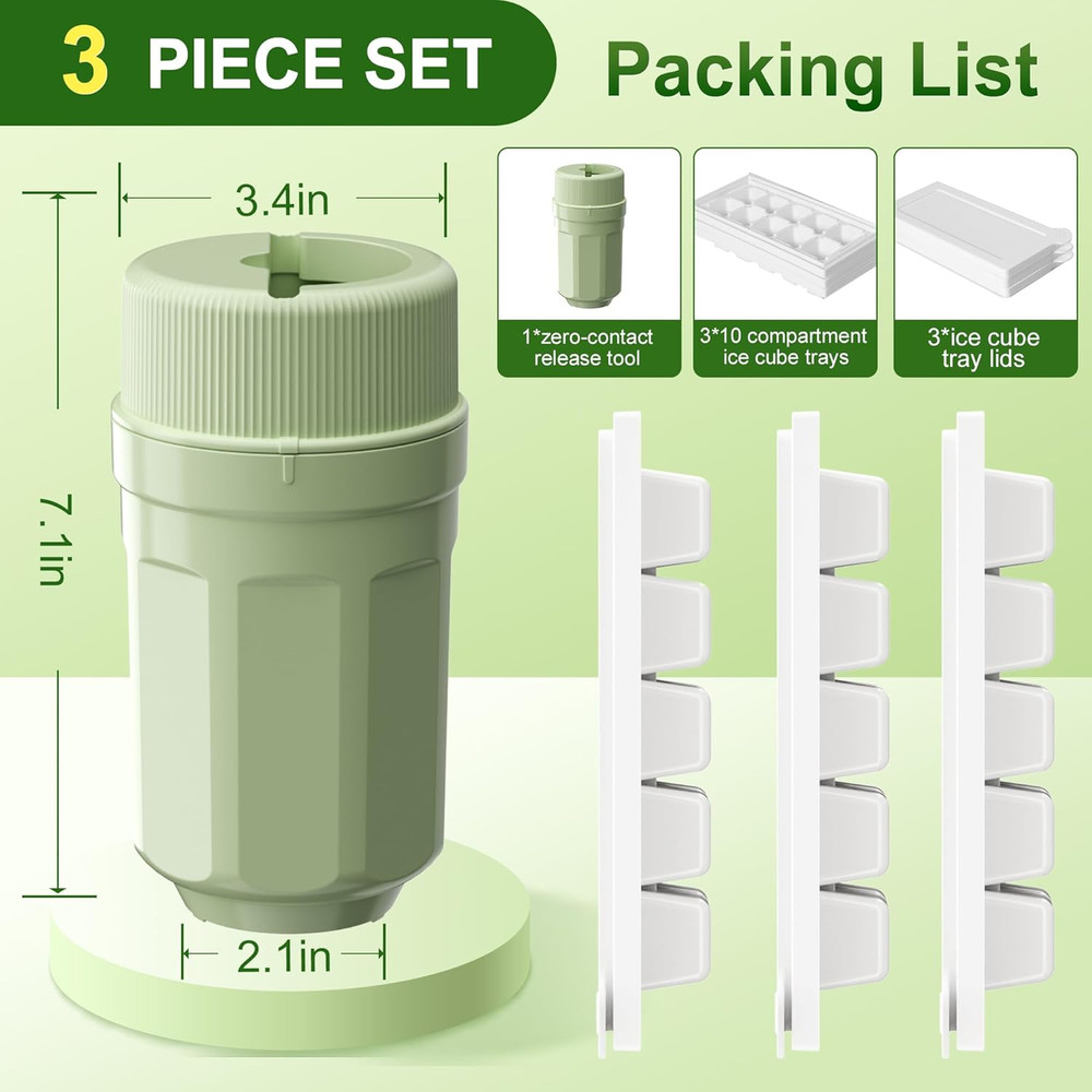 Reusable Ice Cube Tray Set with Lid & Release Tool - 3 Trays & 1 Tool
