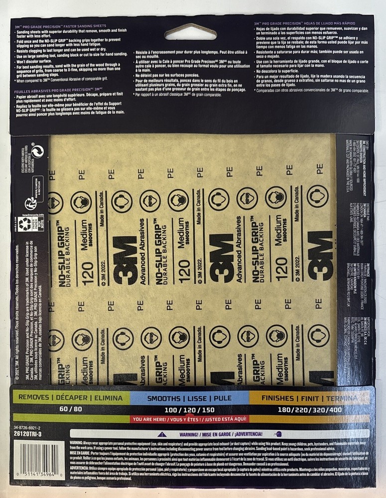 3M PRO GRADE Advanced Sandpaper - 3 Pack - 120 Grit (Medium)