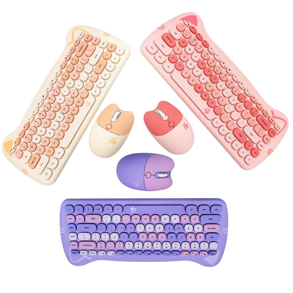 Wireless Mouse and Keyboard, Cute Cat Keyboard Mouse Combo for present,2.4G C...