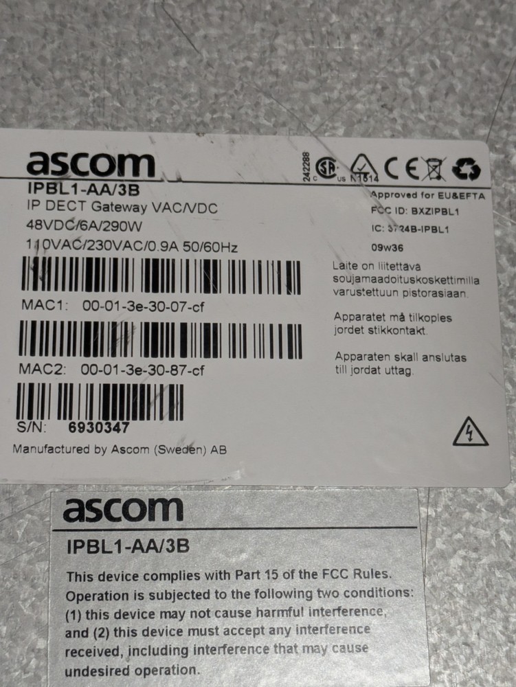 Ascom IPBL1-AA/3B IP-DECT Gateway Module | Master Mode Verified | Firmware 4.1.3