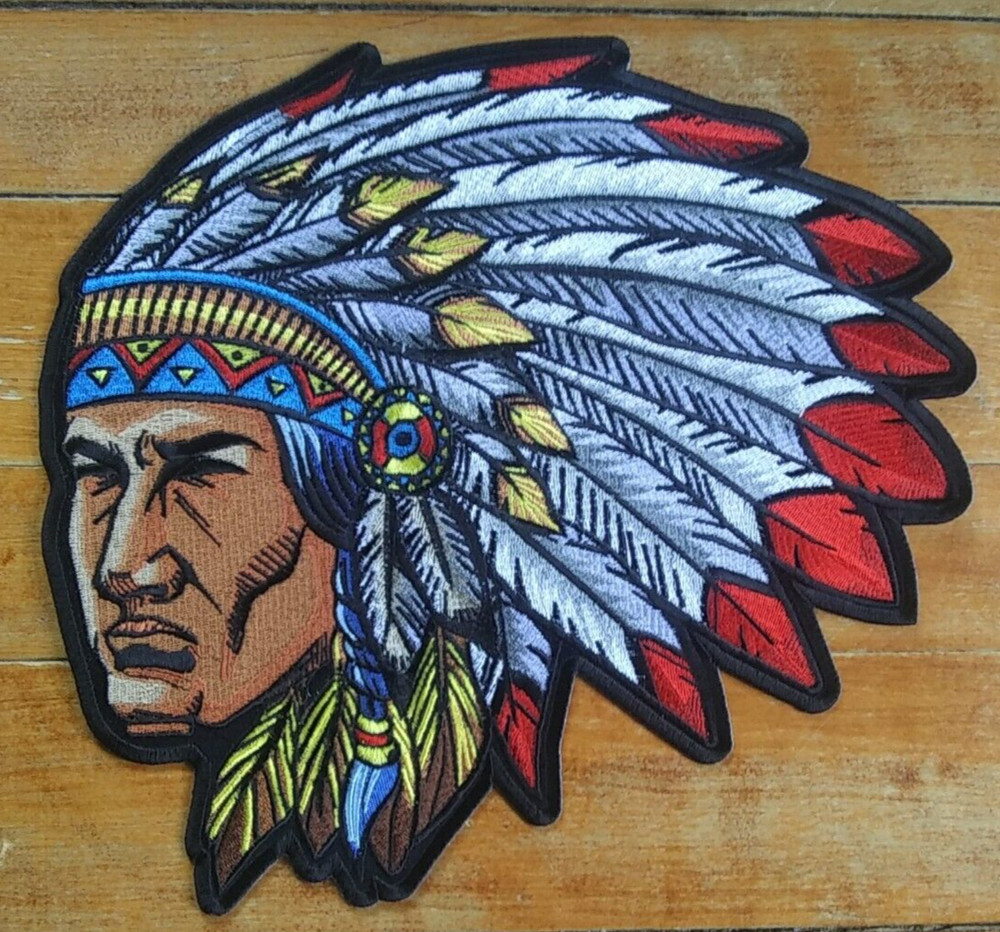 LARGE Embroidered Back Patch ~ Native Indian CHIEF Headdress Biker JACKET PATCH