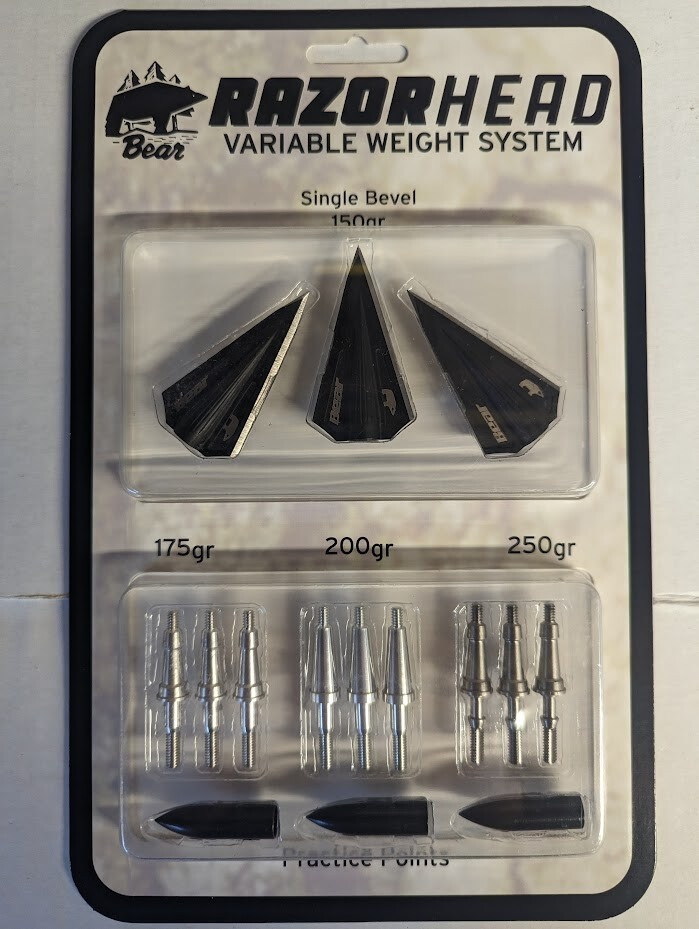 @NEW@ Bear Archery RazorHead Variable Weight System Single Bevel Broadhead