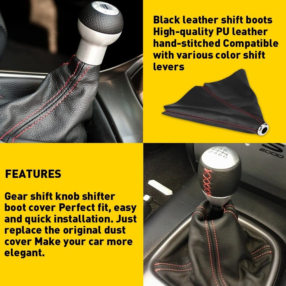 UNIVERSAL BLACK SUEDE MANUAL SHIFT SHIFTER BOOT COVER WITH RED STITCHING