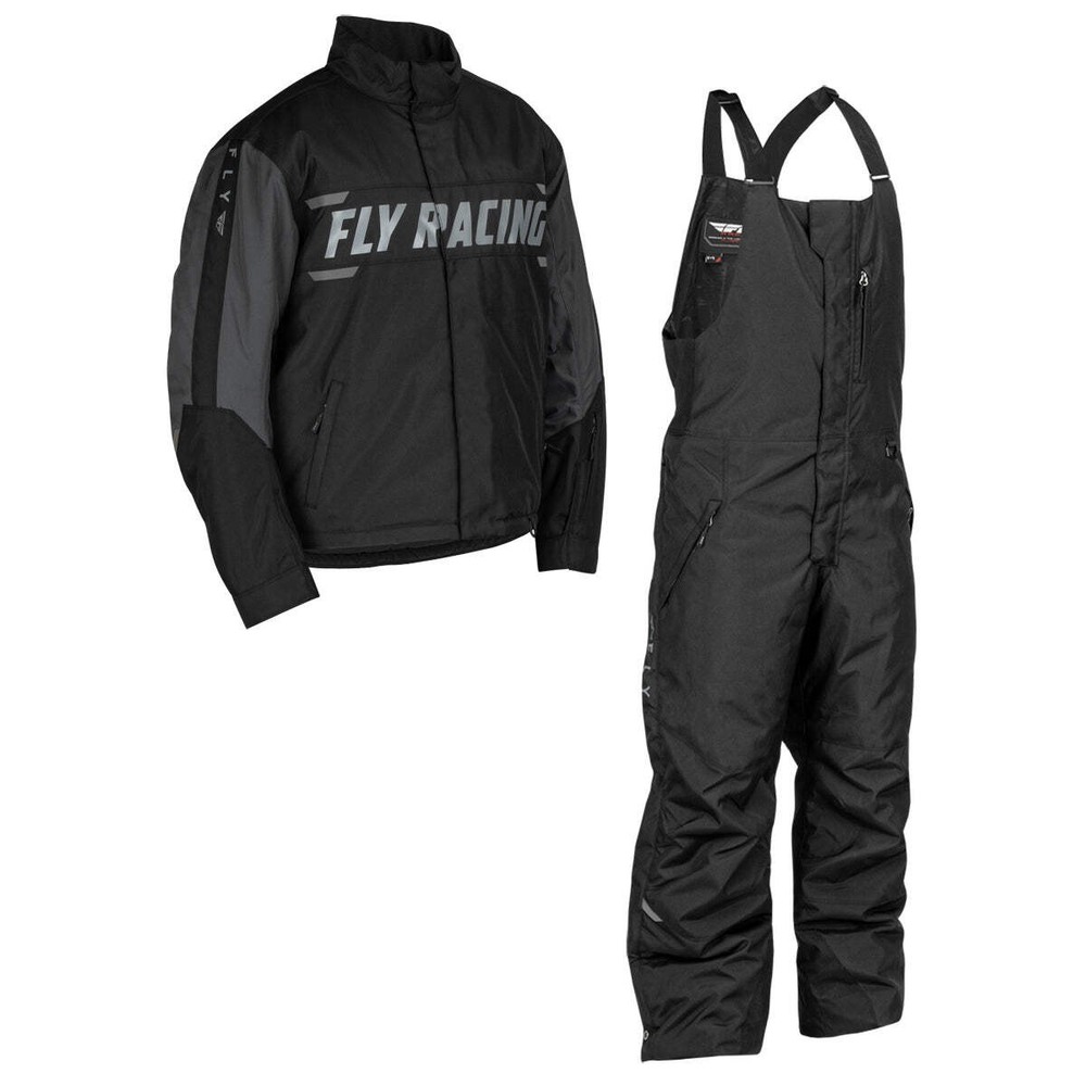 Fly Racing Outpost Snowmobile Jacket/Bib Combo - Black with Grey