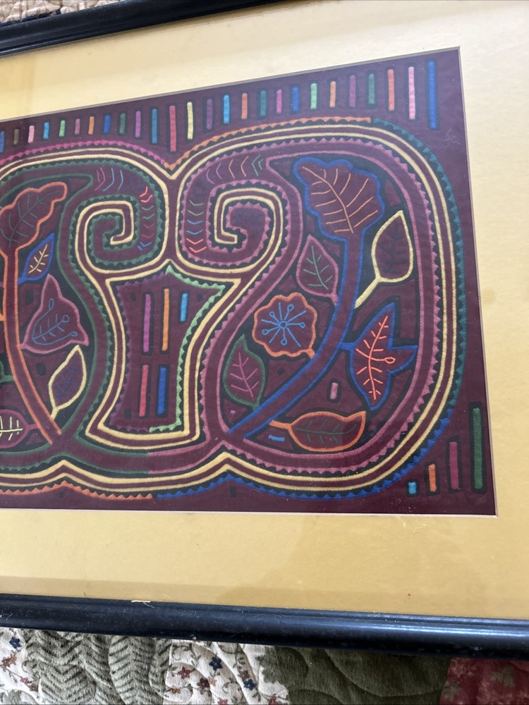 framed mola textile art