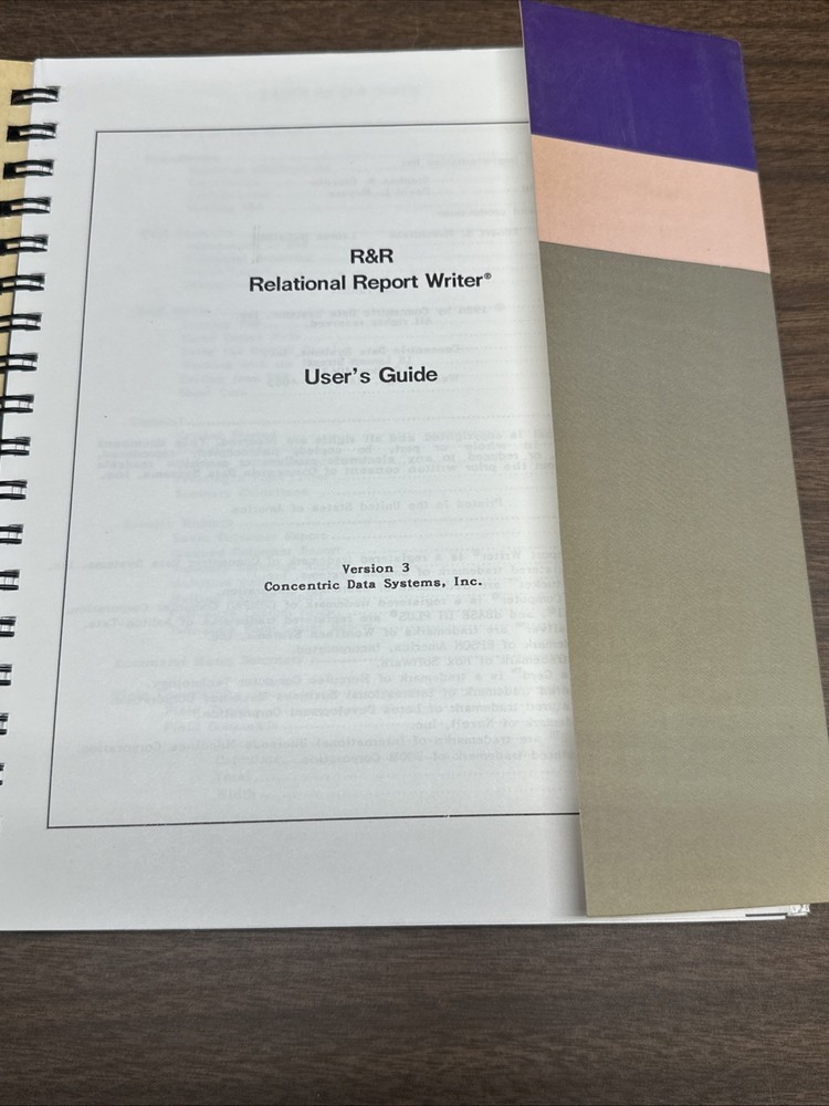 Concentric Data Systems R&R Relational Report Writer dBase Manual 1988 Version 3