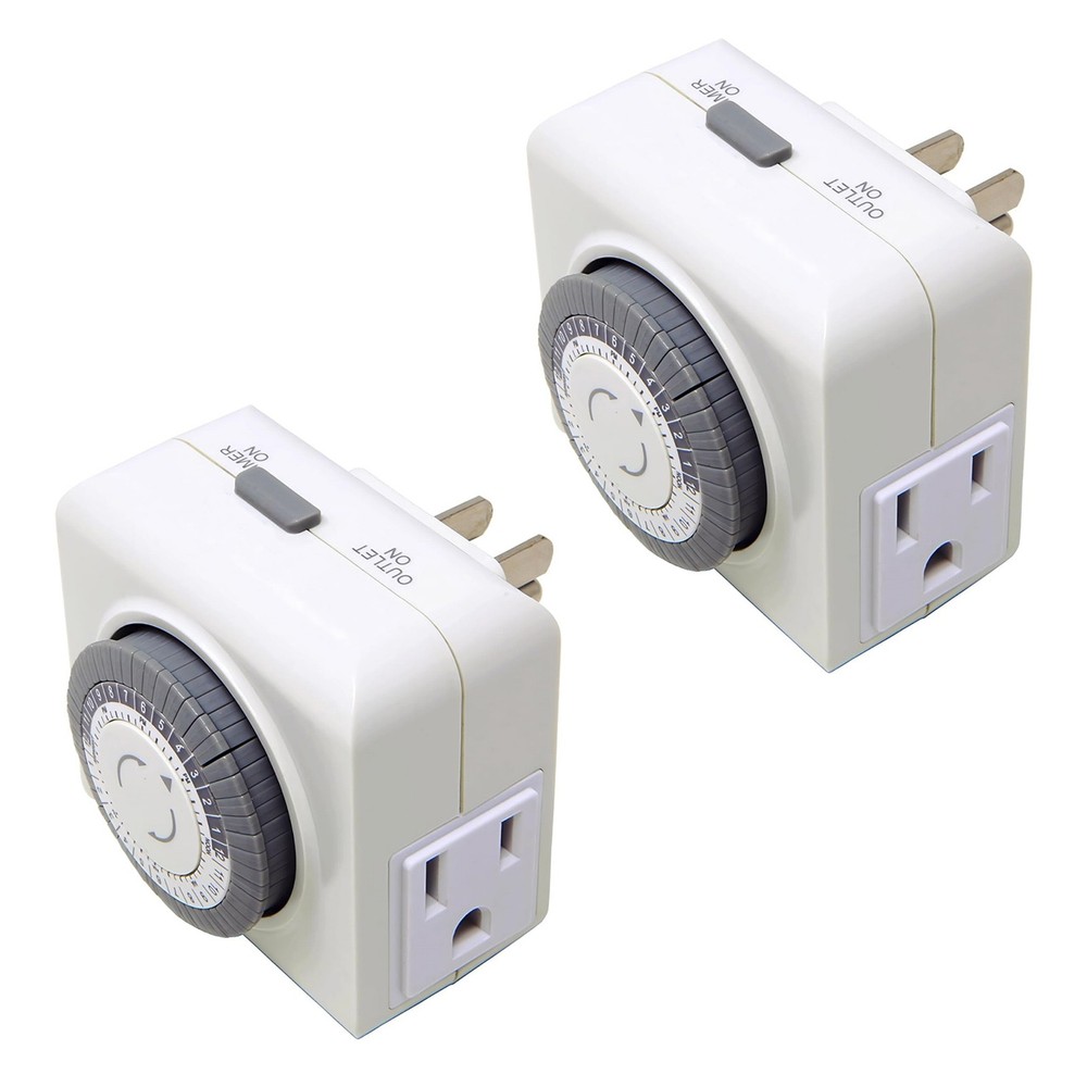 2 Pack 110-125V 3-Pin Timer Switch For Home Lighting 24-Hour Programmable Plug