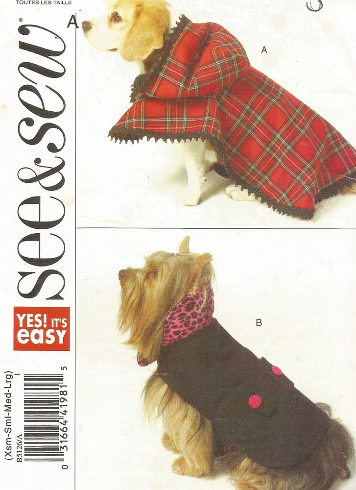 5126 See & Sew Sewing Pattern Extra Small Dog Coats