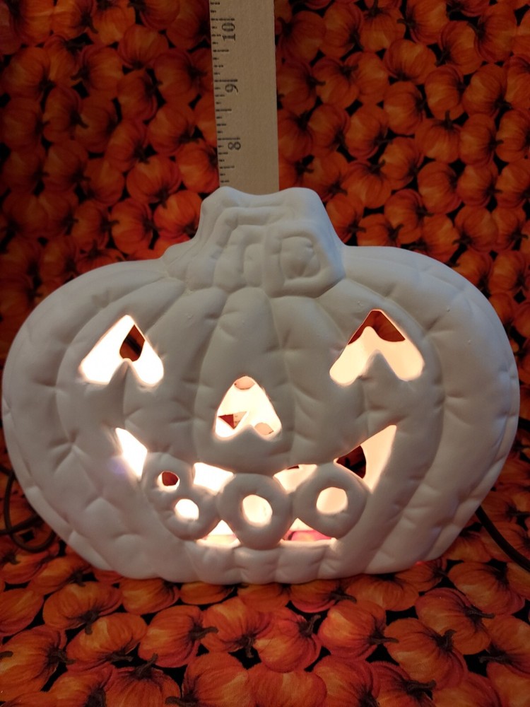 Ceramic Bisque~~ Ready to Paint~~~ "BOO" Pumpkin with Light Kit