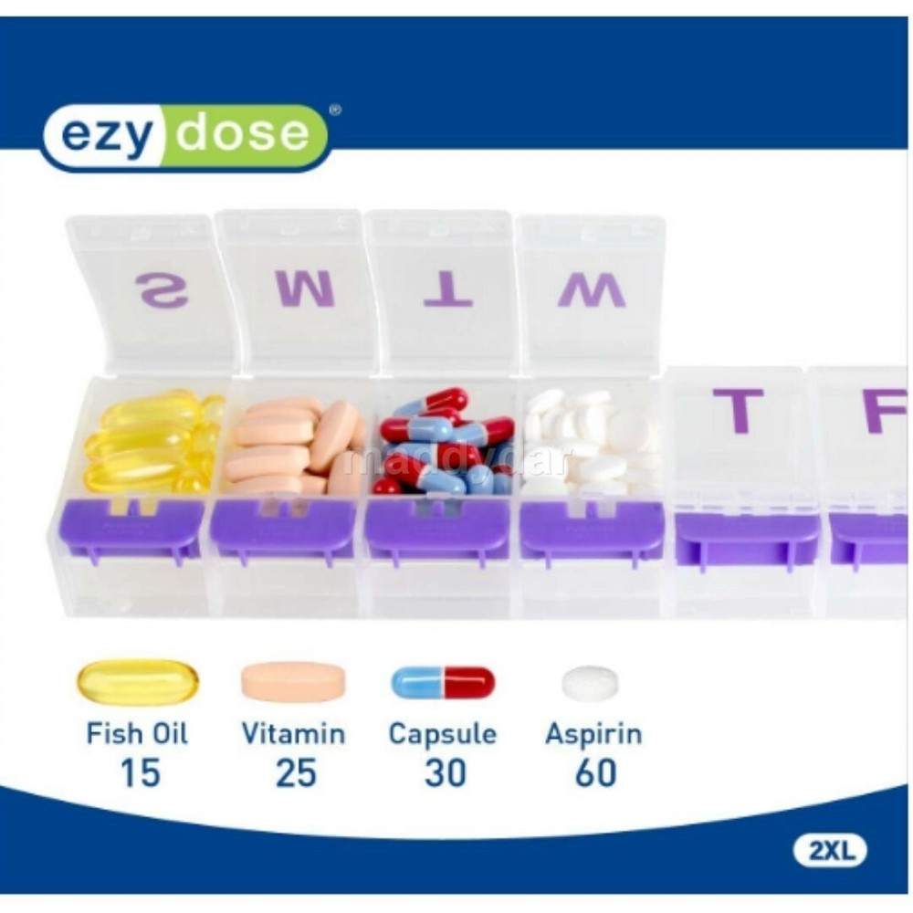 Weekly Pill Planner Organizer XL Easy Use AM/PM with Push Button 7 Day Box Case