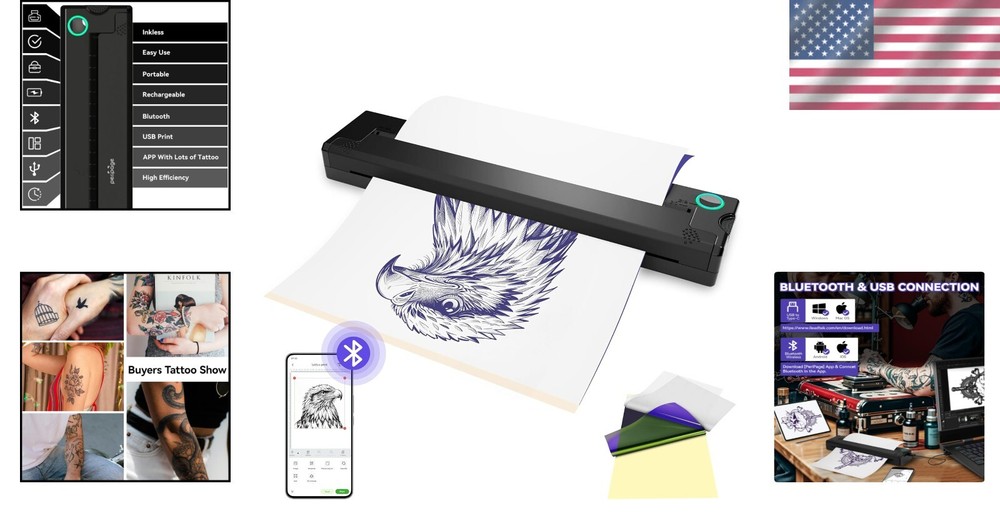 Compact P90 Tattoo Printer - Bluetooth, Thermal Printing for Pros & Beginners
