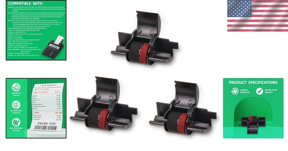 Compatible 3-Pack Calculator Ink Ribbons for Sharp, Canon - Optimal Performance
