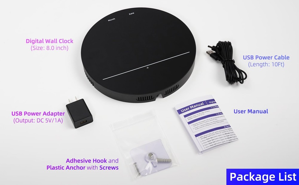 Digital LED Wall Clock Large Display Date & Temperature Auto-Brightness, White