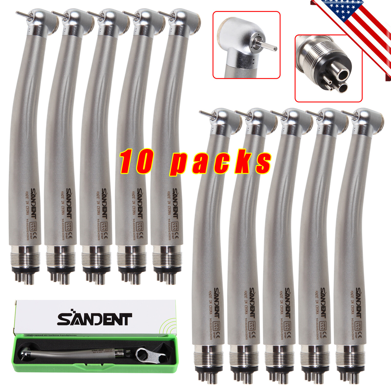 10pcs SANDENT NSK PANA MAX Style Dental High Speed Handpiece Push Button 4 Hole